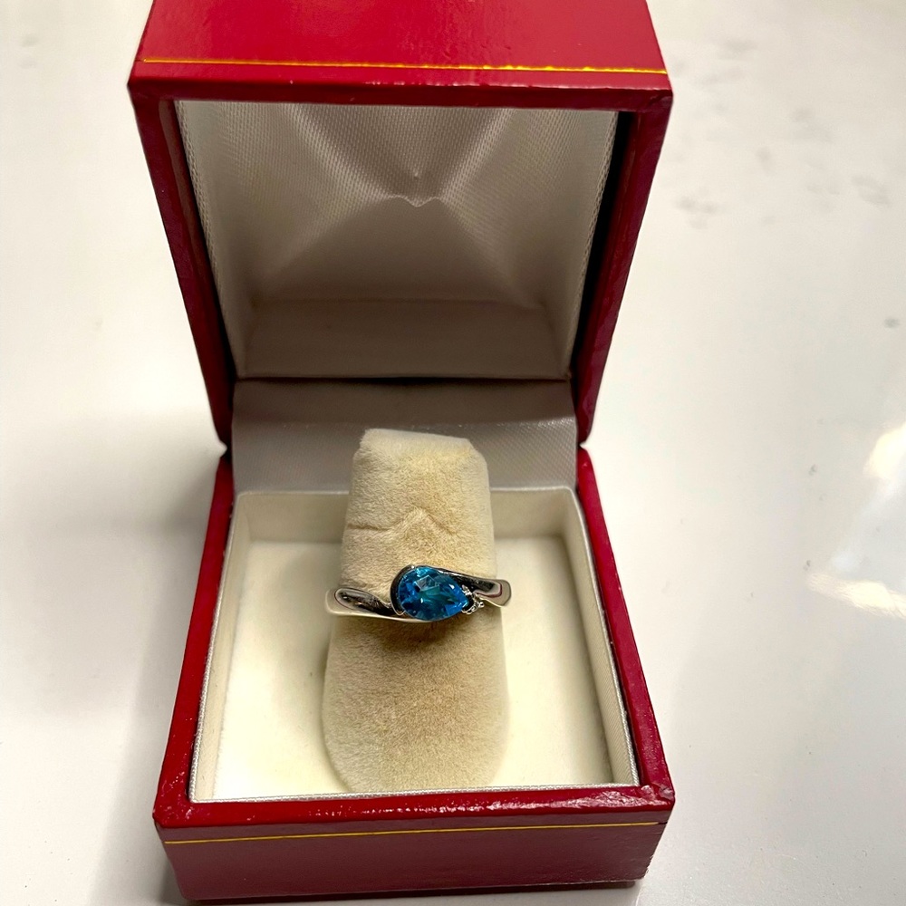 Blue Topaz Ring Sz 7 White Solid Gold 14kt